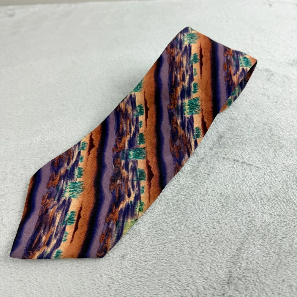 J. Garcia Mens Silk Necktie Abstract Art Purple Orange Blue‎ Made in USA
